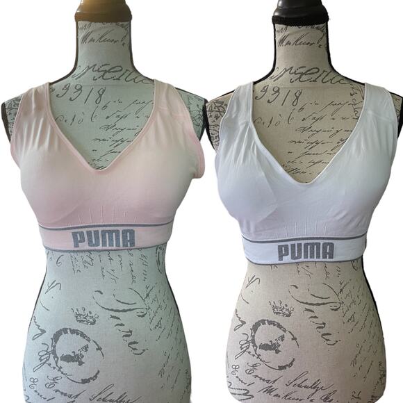 Puma Set Of 2 Sports Bras Pink White Size Large NEW - Picture 1 of 7